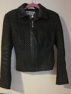 Marvin Richards Black Woven Leather-Trim Zip Front Jacket